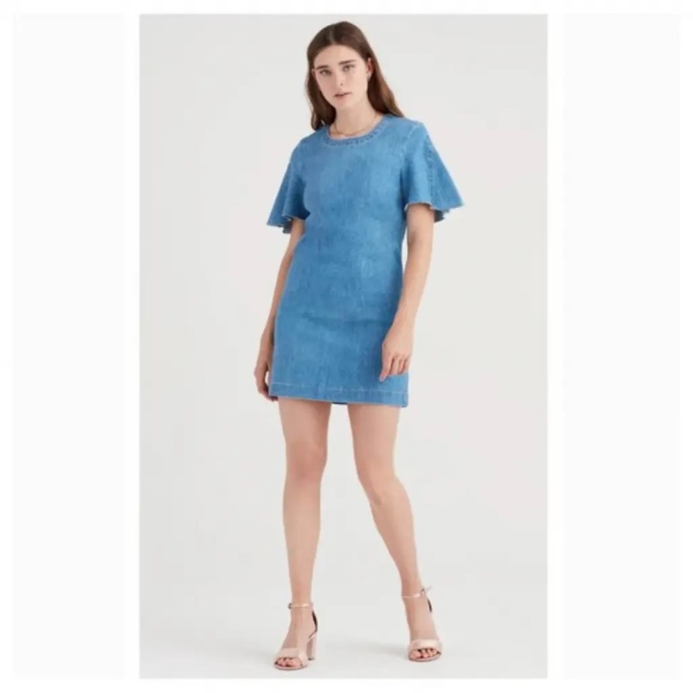 NWT 7 For All Mankind Denim Jean Dress Raw Edge Sleeves Size Large